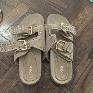 Zara Beige Buckle Sandals